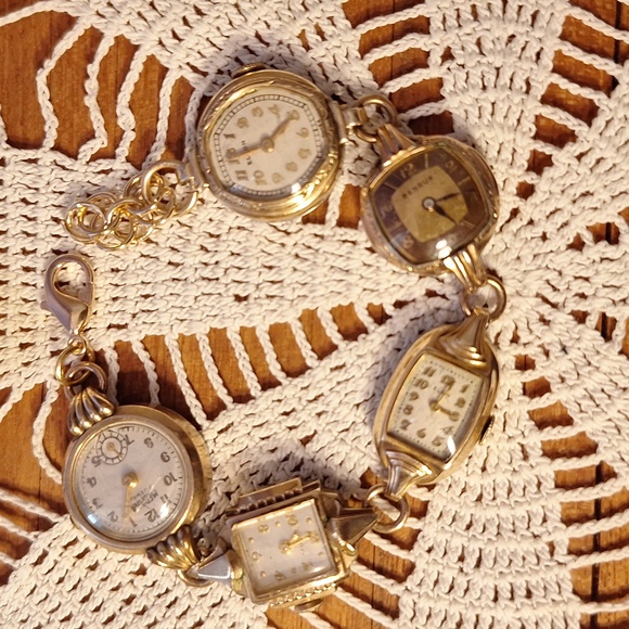 Elegant vintage timepiece watches recreated into a whimsical bracelet. - Picture 9 of 10